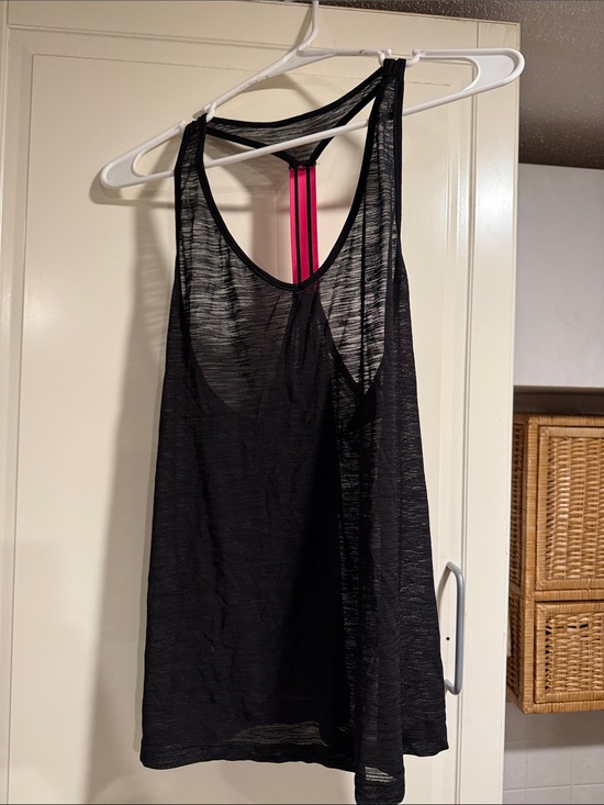 City Streets Tops - City streets Black Sheer Racerback Tank with Pink Strap Accent size large 6:11